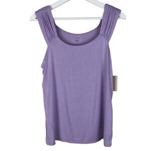 14th & Union Solid Purple Tank‎ Top Small Ruched Sleeves Summer